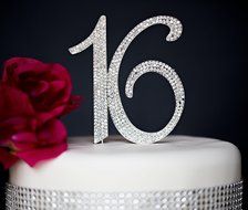 Sweet 16 Cake Topper - Premium Crystal Rhinestones - Monogram Number Sixteen - 16th Birthday Party Decoration... N6