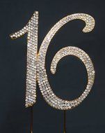 Sweet 16 Cake Topper - Premium Crystal Rhinestones - Monogram Number Sixteen - 16th Birthday Party Decoration... N7