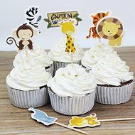 Mydio Set of 24 Cute Decorative Cupcake Muffin Toppers Wild Animals Zoo, Farm Animals Cake Cupcake Decorative... N5