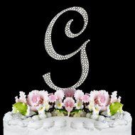 Completely Covered Swarovski Crystal Silver Wedding Cake Toppers ~ LARGE Monogram Letter G