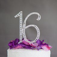 16 Cake Topper 16th Birthday Party Supplies Crystal Rhinestone Decoration (Gold) N17