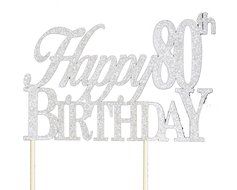 All About Details Silver Happy-80th-birthday Cake Topper N2