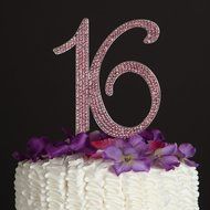 16 Cake Topper 16th Birthday Party Supplies Crystal Rhinestone Decoration (Gold) N19