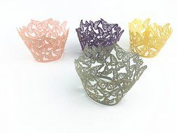 Yansanido 12 set pink Filigree Artistic Bake Little Vine Lace Laser Cut Cupcake Wrapper Cup Muffin Case Trays... N68