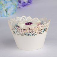 50pcs Filigree Vine Lace Cut Cupcake Wrapper Liner Baking Cup Case Trays Wedding Birthday - White, Rose N3