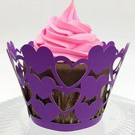 CozyT 50 PACK Hearts Design Cupcake Wrappers Artistic Bake Cake Paper Cups Vine Lace Laser Cut Liner Baking Cup...