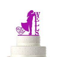Sugar Yeti Made In USA Personalized Wedding Cake Topper Love Groom Kissing Bride #15 Gold Mirror N18