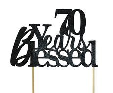 All About Details Black 70-Years-Blessed Cake Topper N2