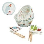 Sweet Creations 24 Count Christmas Holiday Santa Reindeer Tree Baking Cup Cupcake Papers with Toppers, White