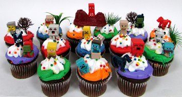 MINECRAFT 24 Piece Birthday CUPCAKE Topper Set Featuring Mini Minecraft Figures and Decorative Themed Accessories... N8