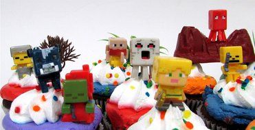 MINECRAFT 24 Piece Birthday CUPCAKE Topper Set Featuring Mini Minecraft Figures and Decorative Themed Accessories... N9