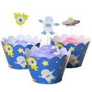 BETOP HOUSE Space Series Astronaut Alien UFO Cake Cupcake Topper Wrapper Kit for Birthday Party N2