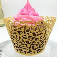 CozyT 50 PACK Vine Design Cupcake Wrappers Artistic Bake Cake Paper Cups Vine Lace Laser Cut Liner Baking Cup... N4
