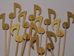 Small Gold Metallic Shimmer Music Note Cupcake Toppers - Food Picks - Party Picks - Appetizer Picks (Set of 24) N3