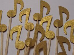 Small Gold Metallic Shimmer Music Note Cupcake Toppers - Food Picks - Party Picks - Appetizer Picks (Set of 24) N4