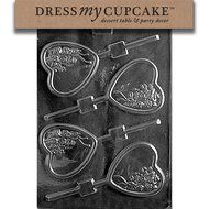 Dress My Cupcake DMCV114 Chocolate Candy Mold, Heart with Bouquet Lollipop, Valentine&#039;s Day