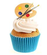 Novelty Artist Pallet 12 Edible Stand up wafer paper cake toppers (5 - 10 BUSINESS DAYS DELIVERY FROM UK)