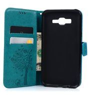 J7 Case,Samsung Galaxy J7 Case (2015 Version) - Wallet Embossed Butterflies Tree Premuim PU Leather Soft TPU Inner... N22