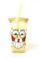 Silver Buffalo SG05087 SpongeBob Laugh BPA-Free Plastic Cold Cup with Lid and Straw, 16 oz, Yellow