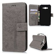 J7 Case,Samsung Galaxy J7 Case (2015 Version) - Wallet Embossed Butterflies Tree Premuim PU Leather Soft TPU Inner... N26