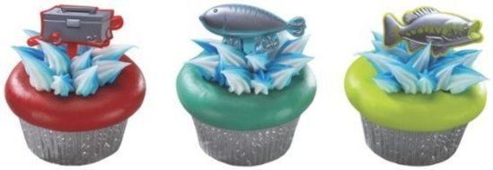 24 count - Fishing Fish Tackle Box Metallic Cupcake Picks