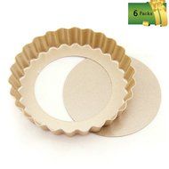 Yiiho&reg; 4 Inch Nonstick Quiche Tart Pan Carbon Steel with Removable Bottom (Pack of 6, Heart Shape) N5