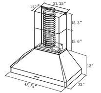 XtremeAIR Deluxe Series DL08-W48, 48", LED lights, Baffle Filters W/ Grease Drain Tunnel, Wall Mount Range Hood N6