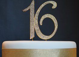Sweet 16 Cake Topper - Premium Crystal Rhinestones - Monogram Number Sixteen - 16th Birthday Party Decoration... N9