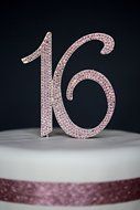 Sweet 16 Cake Topper - Premium Crystal Rhinestones - Monogram Number Sixteen - 16th Birthday Party Decoration... N11