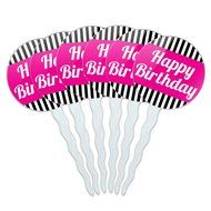 Set of 6 Cupcake Picks Toppers Decoration Birthday Party - Over the Hill Birthday Black Yellow N17