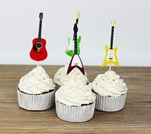 Yunko Set of 24 Cake Cupcake Decorative Cupcake Topper for Kids Birthday Party Themed Party Baby Shower (Guitar) N4