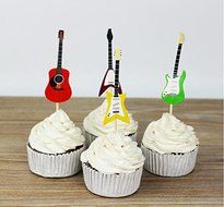 Yunko Set of 24 Cake Cupcake Decorative Cupcake Topper for Kids Birthday Party Themed Party Baby Shower (Guitar) N5
