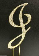 Crystal Rhinestone Covered Gold Monogram Wedding Cake Topper Letter J