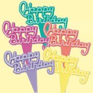 Oasis Supply Happy Birthday Cupcake/Cake Script Picks, 2-Inch, Assorted Colors, Set of 12