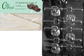 Cybrtrayd 45St25-S079 Baseball Bat, Glove, Ball Pop Sports Chocolate Candy Mold with 25-Pack 4.5-Inch Lollipop...