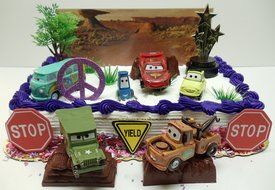 Cars 14 Piece Birthday Cake Topper Set Featuring Tow Mater, Sarge, Lightning McQueen, Fillmore, Luigi, Guido with... N3