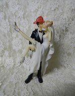 Wedding Party Reception Sexy Bride Fireman Firefighter Groom Cake Topper