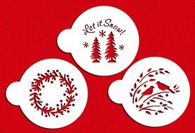 Designer Stencils C750 Let it Snow Cookie Stencils, (Wreath, Trees and Winter Lovebirds )Beige/semi-transparent N2