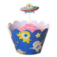 BETOP HOUSE Space Series Astronaut Alien UFO Cake Cupcake Topper Wrapper Kit for Birthday Party N3