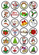 Christmas Festive #1 Edible PREMIUM THICKNESS SWEETENED VANILLA, Wafer Rice Paper Cupcake Toppers/Decorations