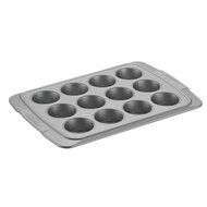 Cake Boss Deluxe Nonstick Bakeware 12-Cup Muffin Pan, Gray with Red Silicone Grips N5