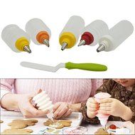 5 PCS Squeeze Bottles + 5 PCS Stainless Steel Piping Mouth + 1 PCS Spatula DIY Cake Baking Decorating Making Tools... N6