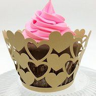 CozyT 50 PACK Hearts Design Cupcake Wrappers Artistic Bake Cake Paper Cups Vine Lace Laser Cut Liner Baking Cup... N3