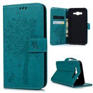 J7 Case,Samsung Galaxy J7 Case (2015 Version) - Wallet Embossed Butterflies Tree Premuim PU Leather Soft TPU Inner... N29