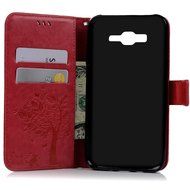 J7 Case,Samsung Galaxy J7 Case (2015 Version) - Wallet Embossed Butterflies Tree Premuim PU Leather Soft TPU Inner... N34