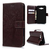 J7 Case,Samsung Galaxy J7 Case (2015 Version) - Wallet Embossed Butterflies Tree Premuim PU Leather Soft TPU Inner... N35