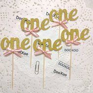 DOOXOO One Cupcake Topper Gold Gold Cupcake Toppers First birthday Cake Topper First Birthday Party, Pink and... N3