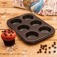 Six Cup Muffin Pan - Non Stick - Carbon Steel - 10 1/2 X 7 1/2 X 1" N2