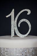 Sweet 16 Cake Topper - Premium Crystal Rhinestones - Monogram Number Sixteen - 16th Birthday Party Decoration... N12