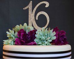 Sweet 16 Cake Topper - Premium Crystal Rhinestones - Monogram Number Sixteen - 16th Birthday Party Decoration... N13